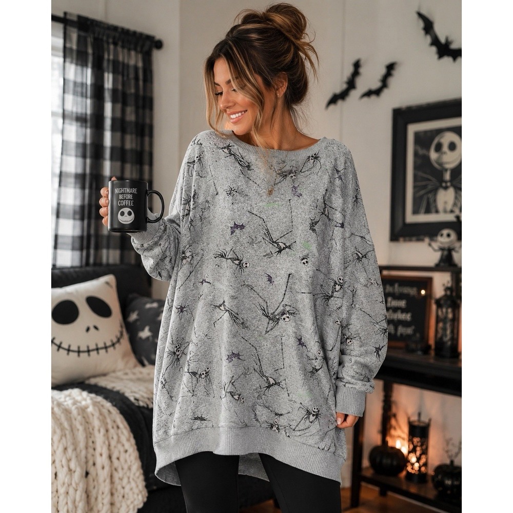 Disney Nightmare Before Christmas Jack Skellington Gray Oversized Tunic